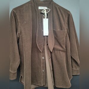 Carleen Emma Brown Corduroy Bow Shirt Large